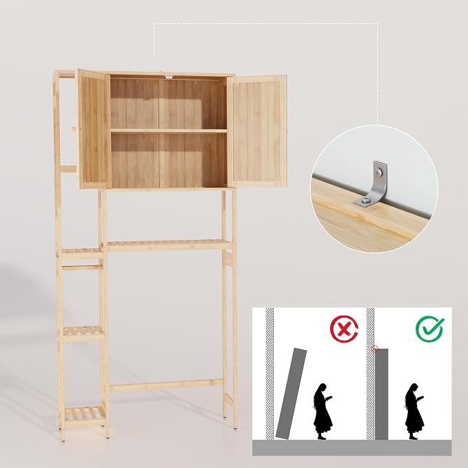 Bamboo Over The Toilet Storage, Above Toilet Organizer Storage Shelf Stand - Image 7