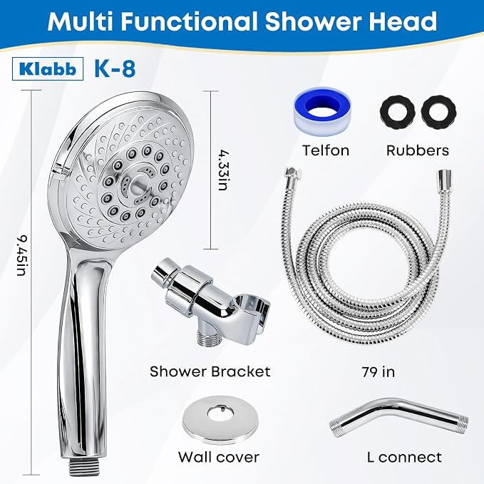 Klabb 4.3" High Pressure Handheld Shower Head - Image 2