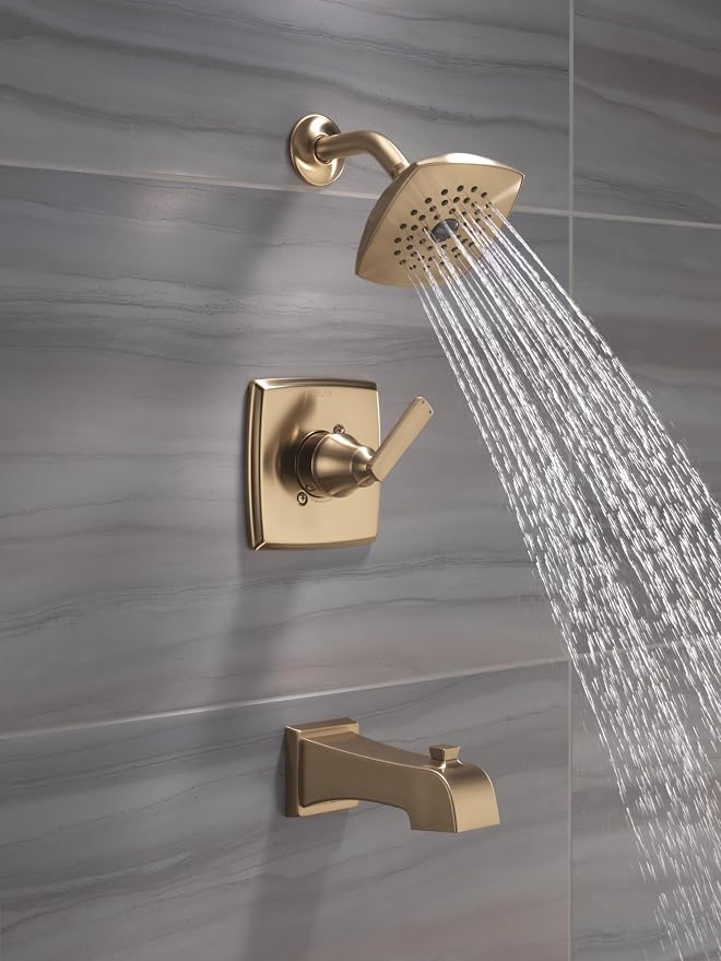 Delta Ashlyn 14 Series Bathtub and Shower Faucet Set, Brushed Gold Shower Head - Image 2