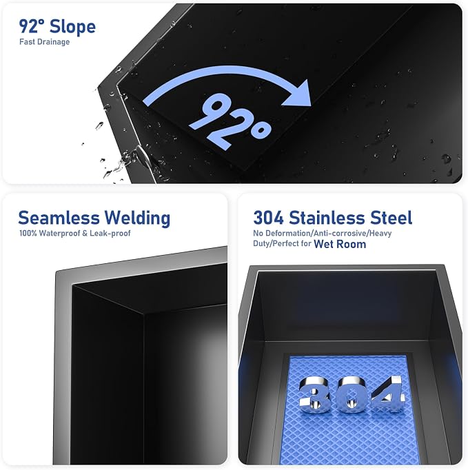 Stainless Steel Shower Niche Matte Black 8"×24" - Image 7