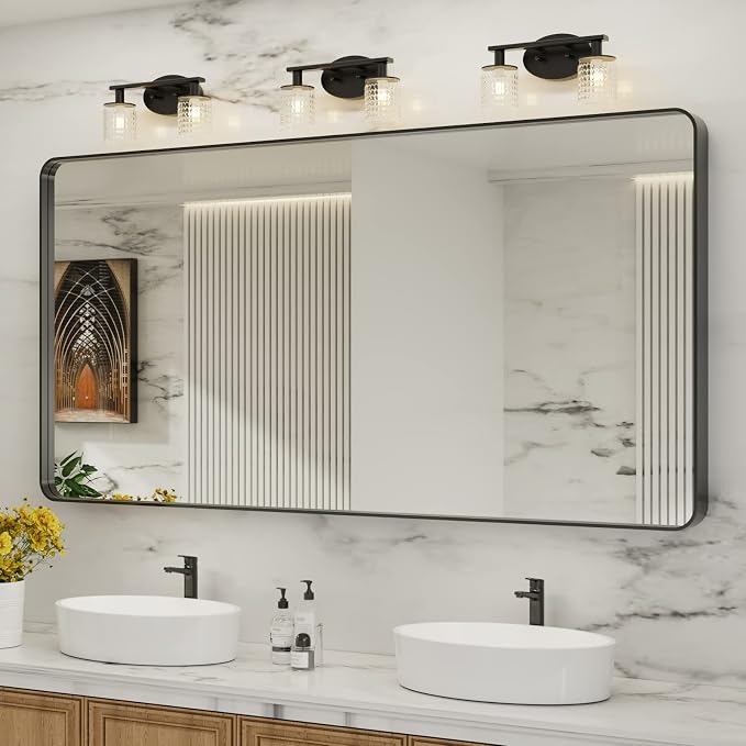 LOAAO 72X36 Inch Black Metal Framed Bathroom Mirror by LOAAO
