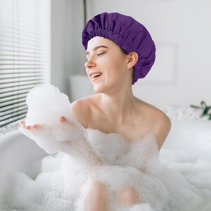 Reusable Shower Cap for Women, Stylish Large Waterproof Shower Bonnet Washable - Image 5