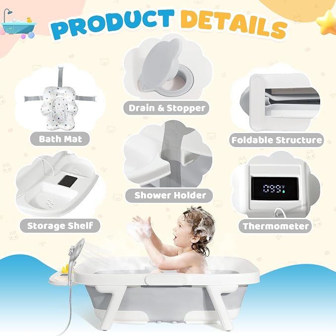 Orzbow Collapsible Baby Bathtub, Large Baby Bath Tub - Image 4