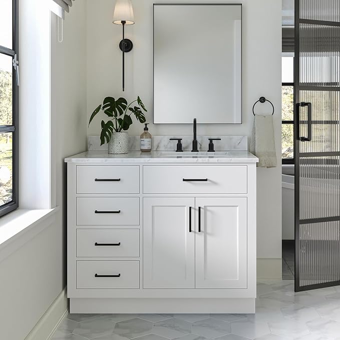 ARIEL Hepburn 43 Inch Single Sink Bathroom Vanity in White, Italian Carrara - Image 4