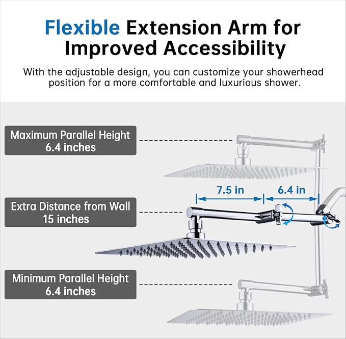 G-Promise All Metal 12 Inches Rainfall Shower Head - Image 5