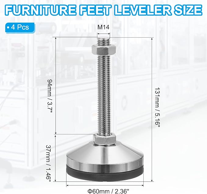 PATIKIL Furniture Leveling Feet 2.4" Dia Base M14 Thread - Image 2