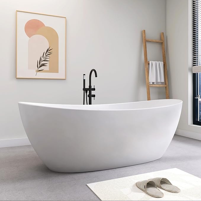 SJ STAR&JANE 73" Solid Surface Freestanding Bathtub Stone Resin Tub Oval Double - Image 9
