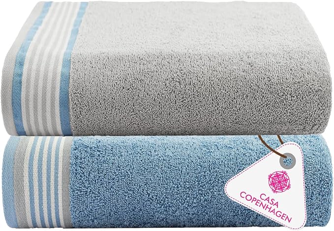 CASA COPENHAGEN He & She 2 Pieces Large Bath Sheet Set- Grey Violet + Dusty Blue by CASACOPENHAGEN