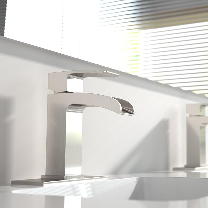 Brushed Nickel Bathroom Faucet Waterfall, Vanity Faucet Brass - Image 2