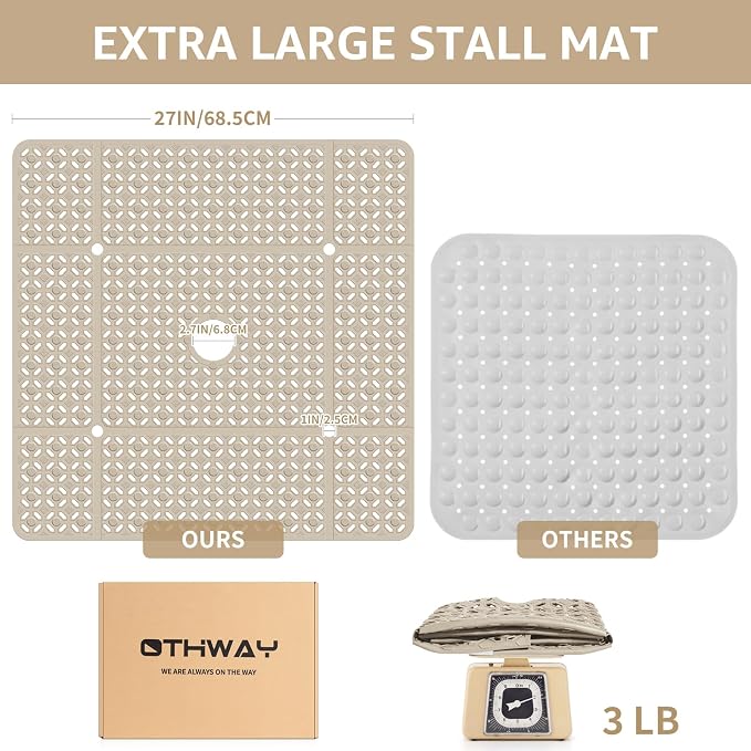 OTHWAY Square Shower Mat, TPE Anti Slip Shower Mat - Image 4