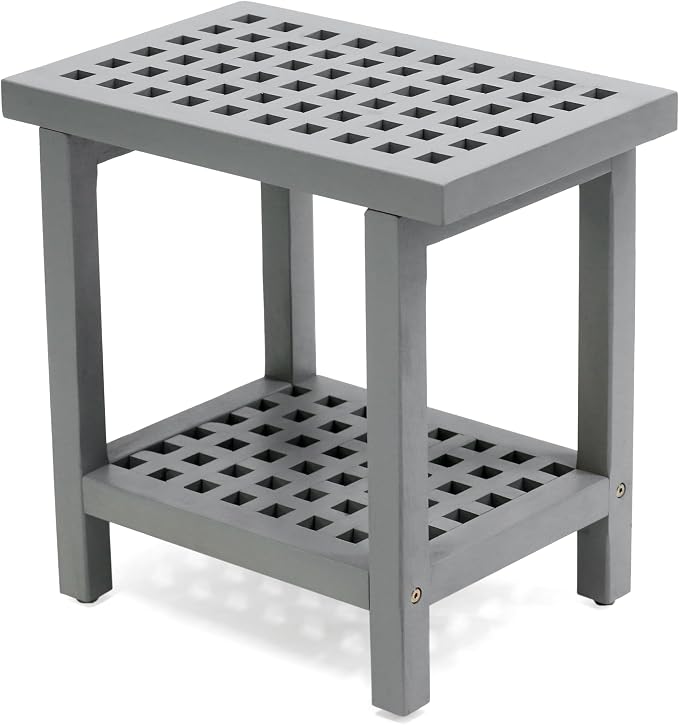 JONATHAN Y STL1003G Armin 18.1" Modern Classic Grid Slat Solid Acacia Wood by JONATHANY
