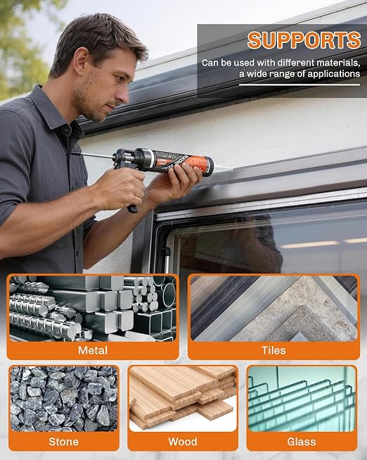 WELLUCK Grey Silicone Caulk, 100% Waterproof Silicone Sealant Adhesive Caulking - Image 5