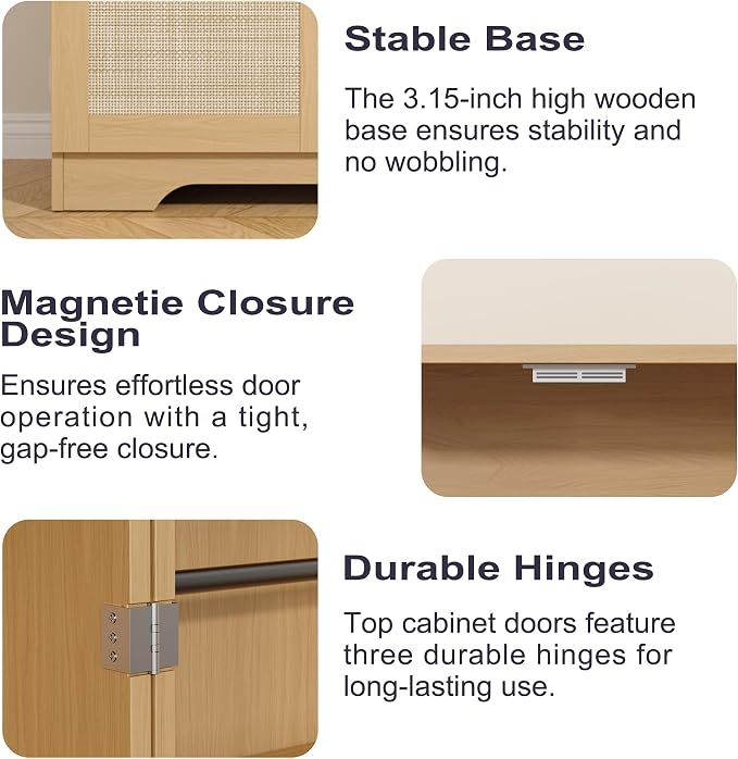 72" Tall Kitchen Pantry with Rattan Doors, Storage Cabinet with Organizer - Image 7