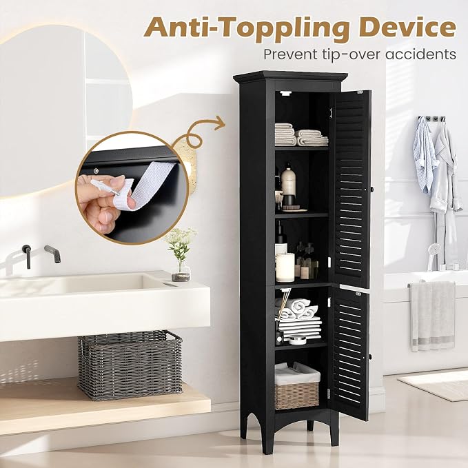 Tangkula 63" Tall Bathroom Storage Cabinet, Freestanding Narrow Linen Tower - Image 9