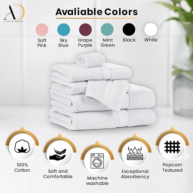 Ample Decor Christmas White Wash Cloth Set of 5 100% Cotton - Image 3
