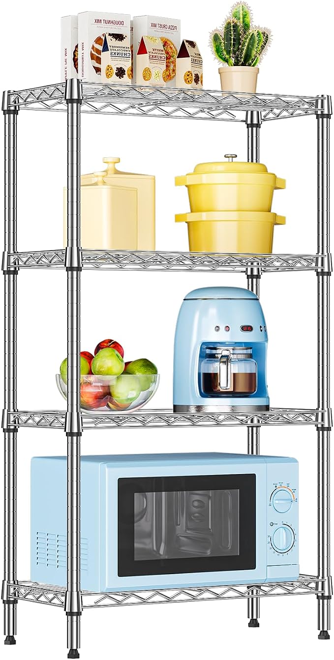 IZEUK 4 Tier Steel Storage Shelves, Heavy Duty Metal Shelf Wire Shelving Rack by IZEUK