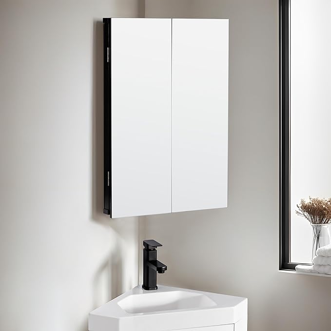 eclife 24" Bathroom Corner Medicine Cabinet W/Mirror, Double Doors Bathroom by eclife