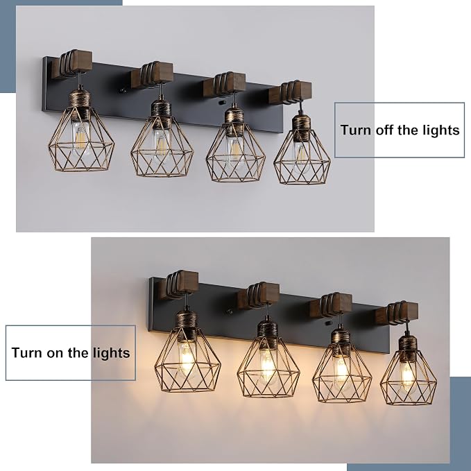 Black Gold Farmhouse Bathroom Light Fixtures, 4-Light Bathroom Lighting - Image 5