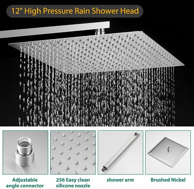 Hoimpro 12 Inch Shower System Set Bathroom Rain Shower Head Brass 2 In 1 - Image 7