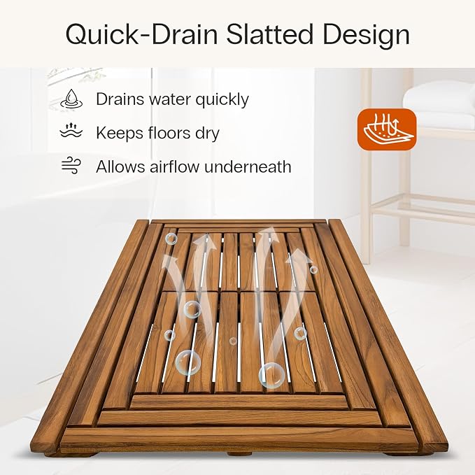 StrongTek Large Teak Bath Mat, 35.4" x 20" Solid Wood Shower Mat - Image 3