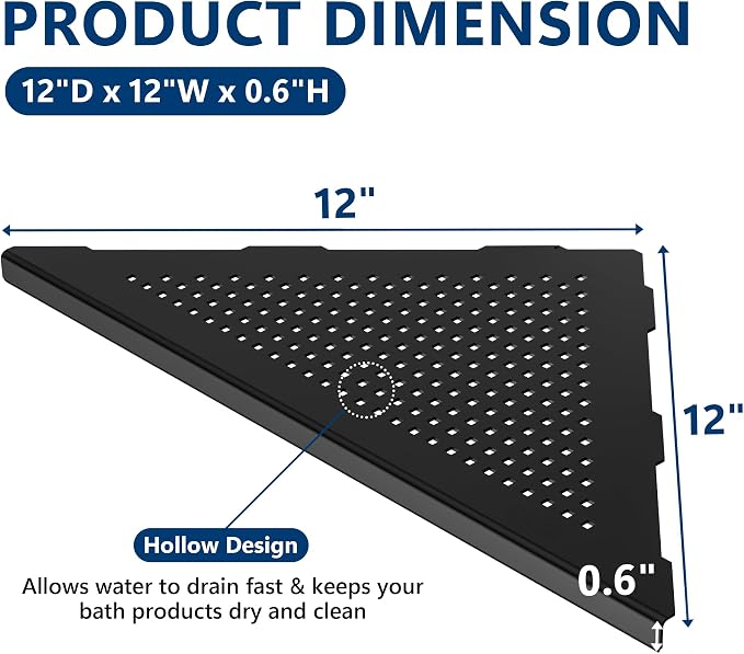 Neodrain 12 Inch Matte Black Corner Wall Shelf Set of 2, Floating Corner Shelves - Image 3