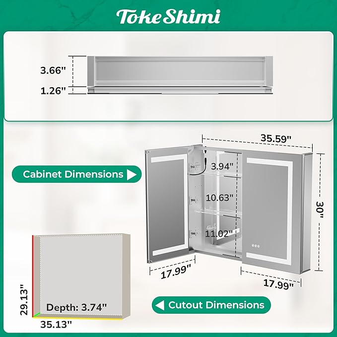 TokeShimi 36x30 Led Mirrored Medicine Cabinet Recessed - Image 2