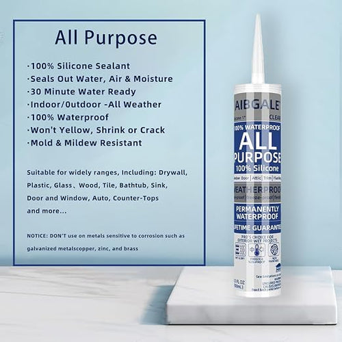 12 Pack of Clear Silicone Sealant, All-Purpose 100% Waterproof Silicone Caulk - Image 2