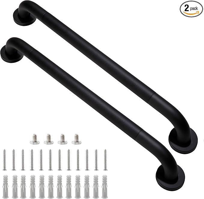 Shower Grab Bar, 2 Pack 24 Inch Black Bathroom Grab Bar, 1.25" Diameter 304 by Rackickyer