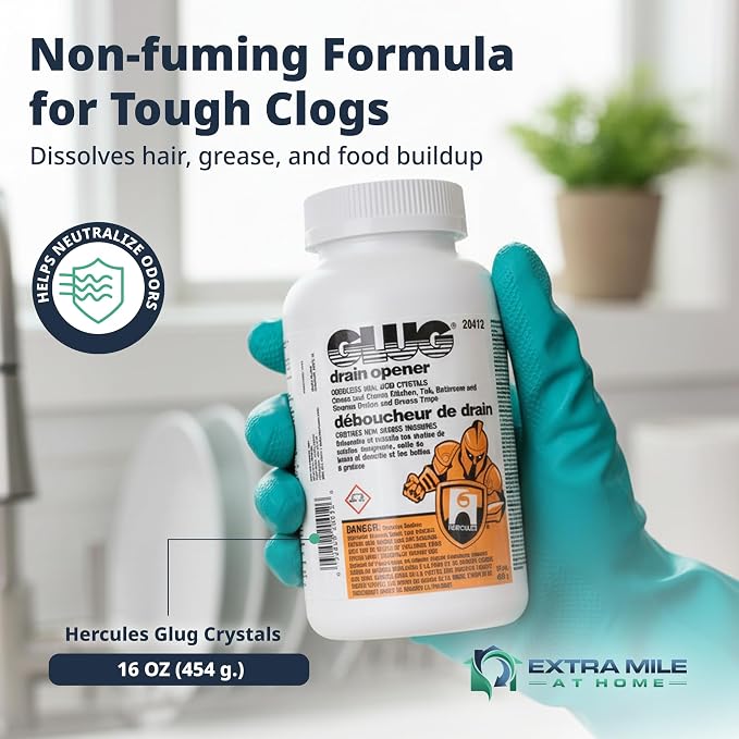 Glug Drain Opener Bundle with Glug Crystals Cleaner and Long Protective Gloves - Image 3