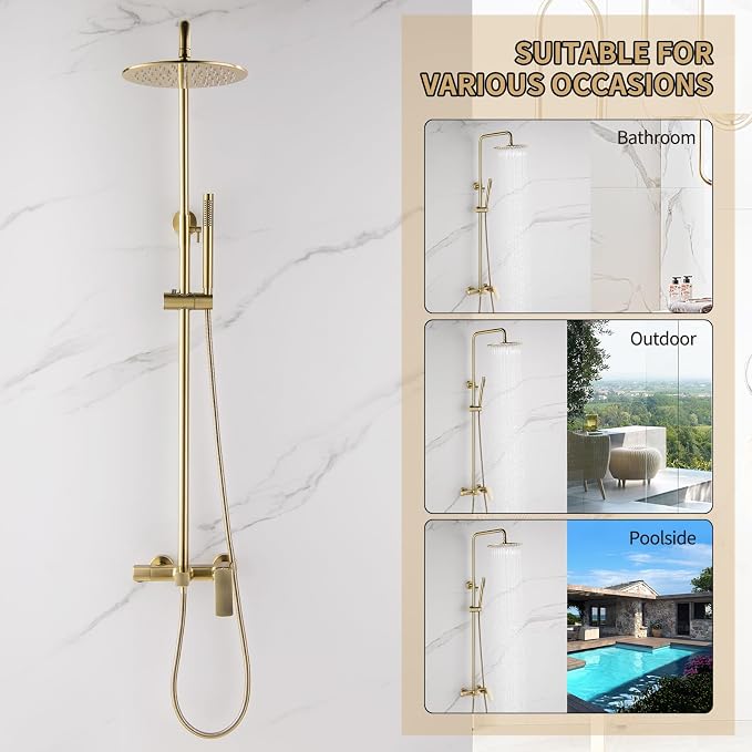 Exposed Shower System with Rain Shower and Handheld Sprayer, Outdoor Shower - Image 5