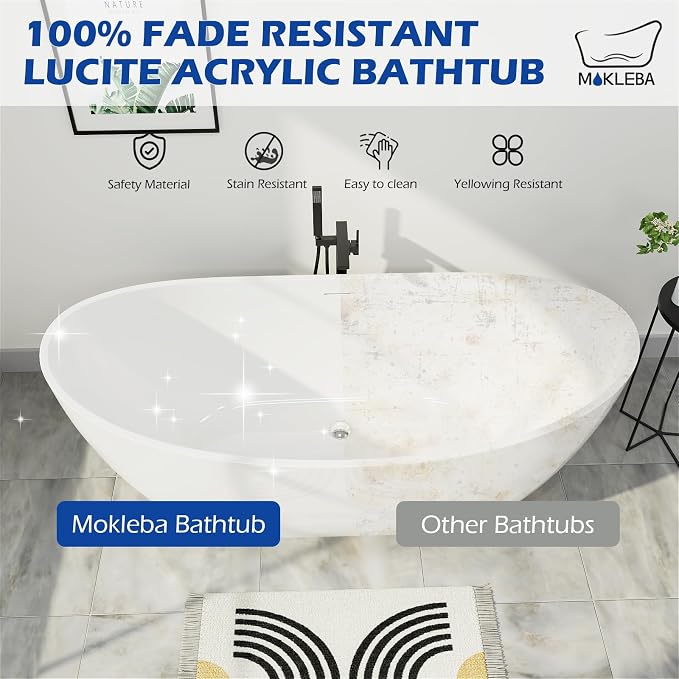 67" Lucite Acrylic Freestanding Bathtub, Double Slipper Shape Contemporary - Image 5