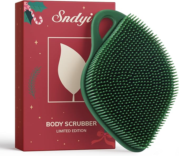 Sndyi Christmas Silicone Body Scrubber, Limited Edition Leaf-Shaped Shower Brush by Sndyi