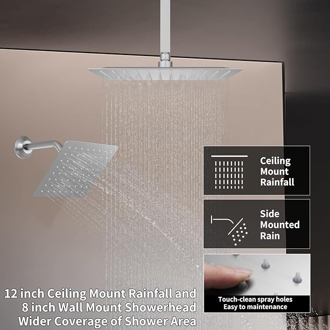 Thermostatic Shower System Brushed Nickel Shower Faucet Set, Four Modes Shower - Image 2