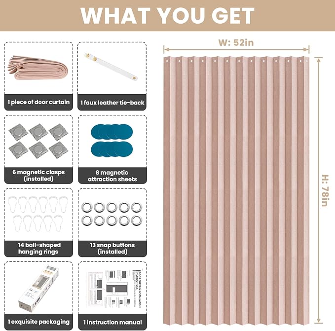 Accordian Door Curtain, 100% Blackout Folding Magnetic Doorway Curtains - Image 3
