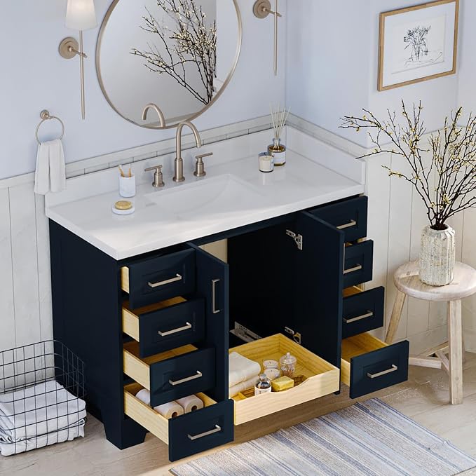 ARIEL 49" Midnight Blue Bathroom Vanity 1.5" Edge Pure White Quartz Countertop - Image 3