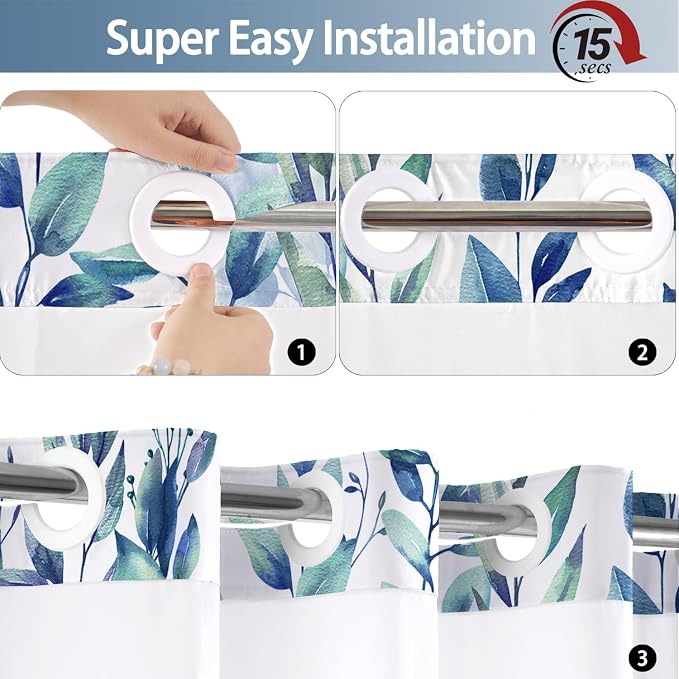 No Hook Shower Curtain and Liner Set, Bath Curtain Sets - Image 3
