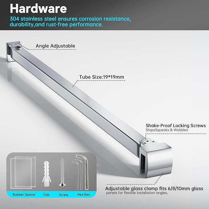 Frameless Shower Door Support Bar, Stainless Steel Wall-to-Glass Support Arm to - Image 2