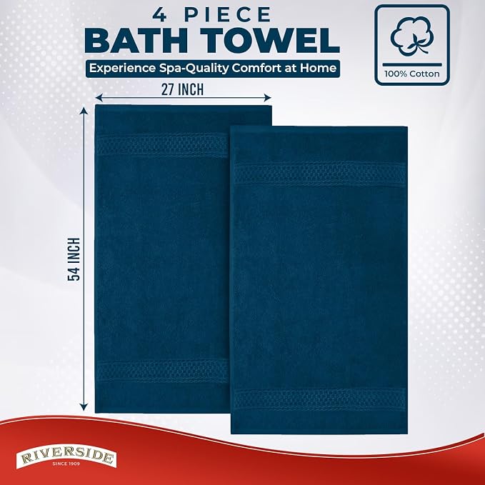 RIVERSIDE 100% Ring Spun Cotton Large Bath Towels Set of 4, 27 x 54 – Quick Dry - Image 3