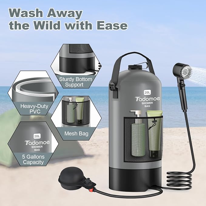 Portable Shower for Camping, 5 Gal/20 L Solar Heating Camping Shower Bag - Image 3