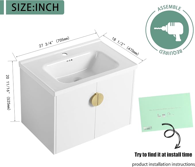 28 Inch Bathroom Vanity with Sink, Single Sink Bathroom Vanity Combo, Modern - Image 2