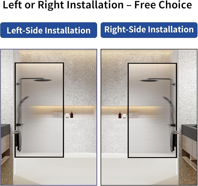 Dimaris Bathtub Shower Door 30" X 55" Tempered Fluted Glass Framed Shower - Image 3