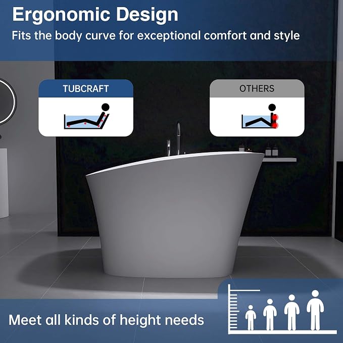 51" Freestanding Solid Surface Resin Stone Bathtub, Modern Design Stand Alone - Image 6