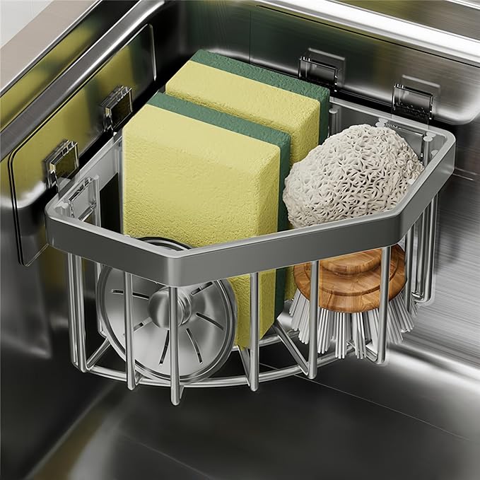 Wall Mounted Sink Caddy Organizer, Carbon Steel Kitchen Sponge Holder by Unknown