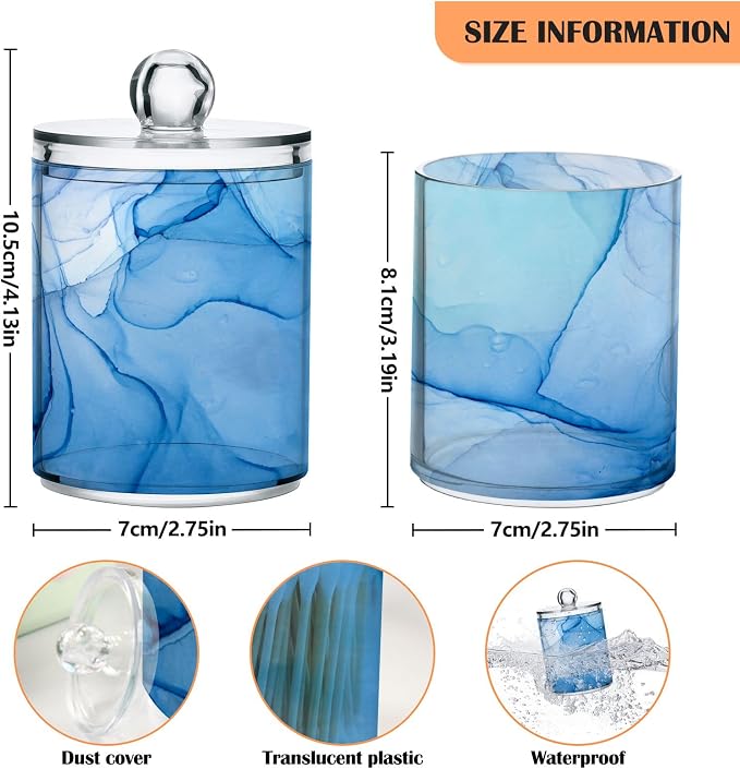 MNSRUU 2 Pack Qtip Holder Organizer Dispenser Blue Marble Fluid Art Bathroom - Image 3