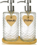 Glass Soap Dispenser Set with Bamboo Tray by HOME