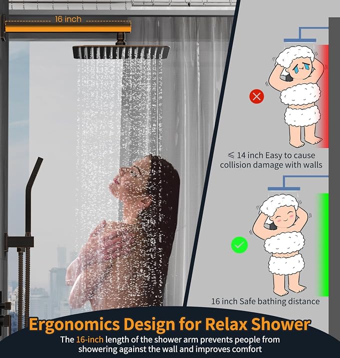 SR SUN RISE Oil Rubbed Bronze Shower System 12 Inches Brass Bathroom Luxury - Image 6