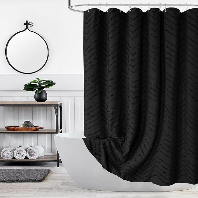Black Boho Shower Curtain Modern Fabric Shower Curtain Shabby Chic Chenille by TURKIO