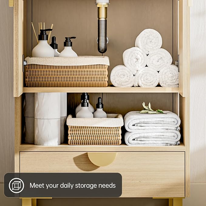 phiestina Fully Pre-Assembled 24 Inch Bathroom Vanity, Freestanding Oak - Image 3