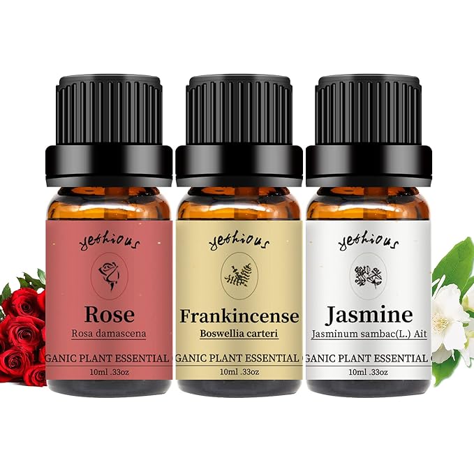 yethious Frankincense Jasmine Rose Essential Oil 100% Organic Pure Rose by yethious