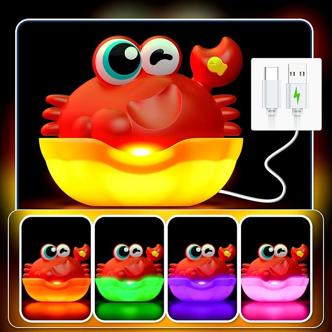 Bath Toys for Kids Ages 1-3, Light Up Baby Bath Toys Crab Bubble Maker - Image 2